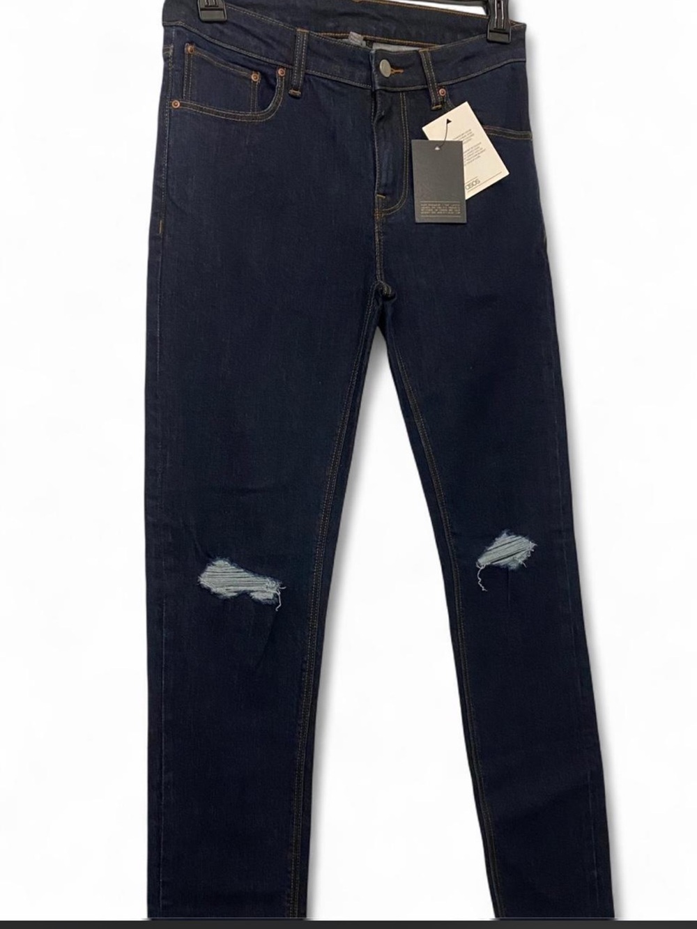 ASOS Dark Blue Skinny Jeans with Knee Rips
